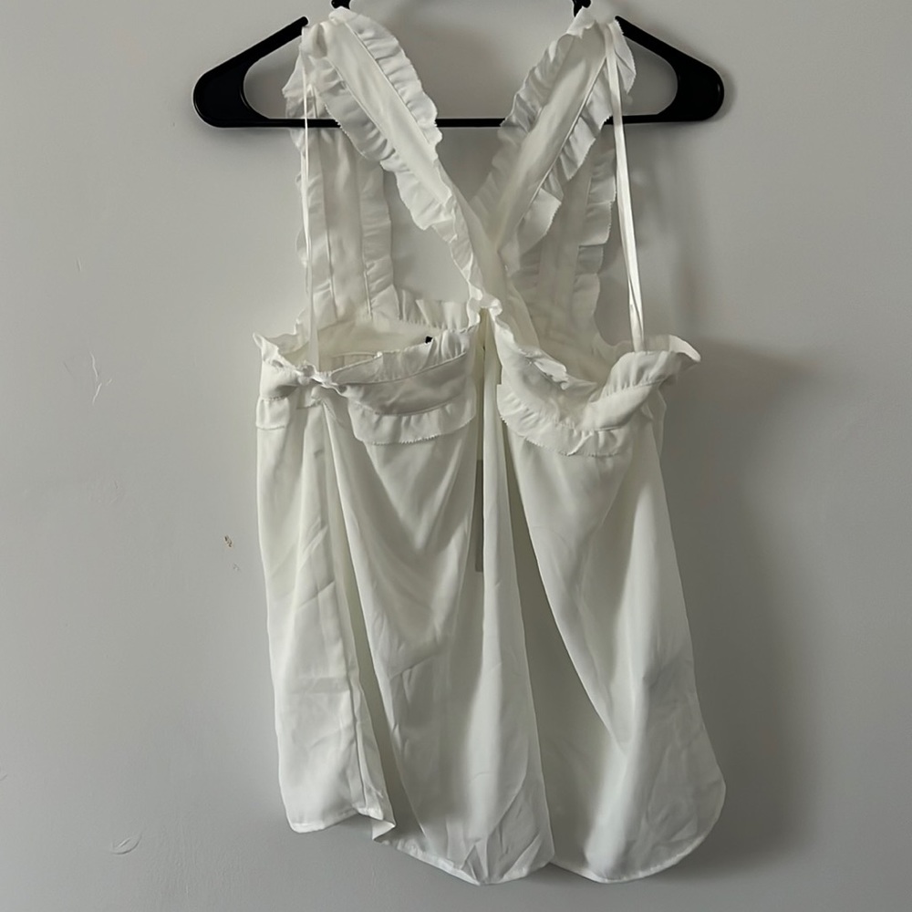 J Crew White Ruffled tank top